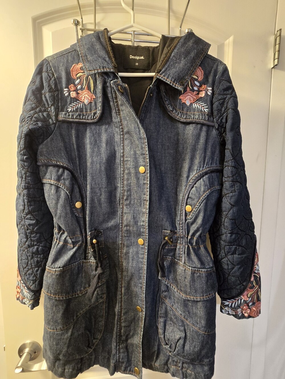 Desigual Blue Denim Embroidered Parka Jacket